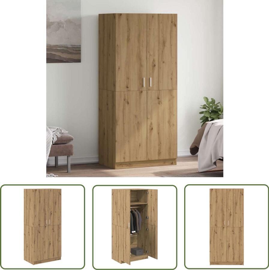 The Living Store Kledingkast 80x52x180 cm bewerkt hout artisanaal eikenkleurig Kledingkast Opslagruimte Houten Meubels Dressoir Bedroom Furniture