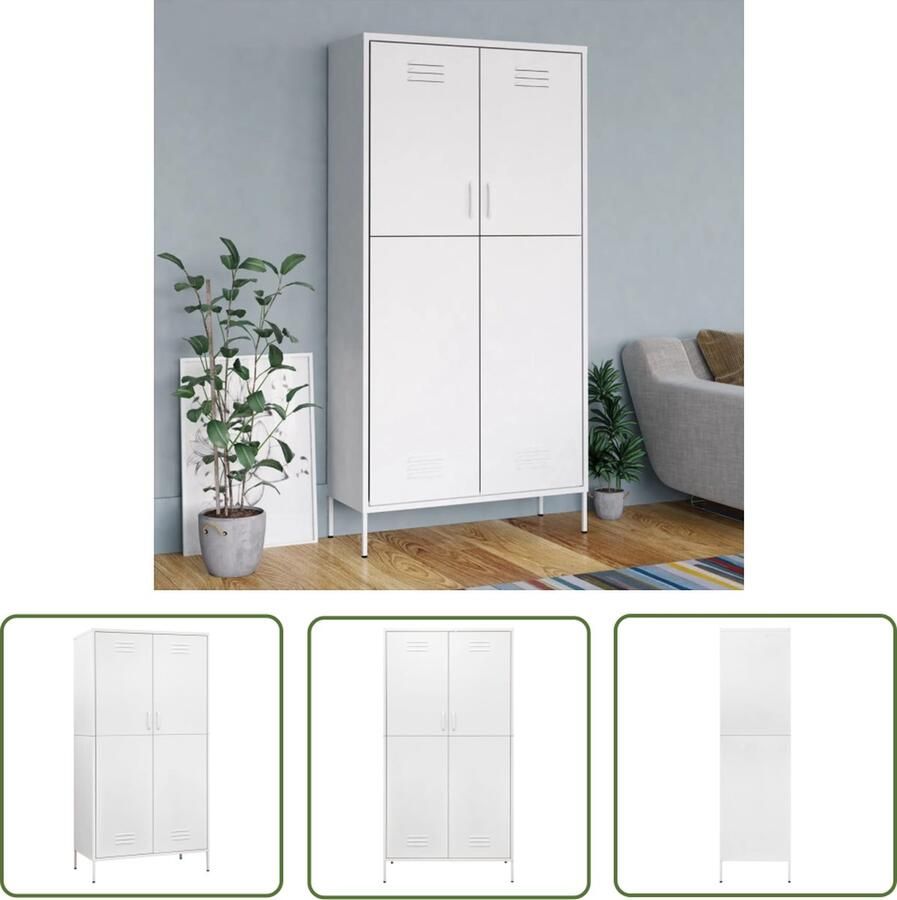The Living Store Kledingkast Kasten 90 x 50 x 180 cm Staal Kledingkast Opslagruimte Staalkast Witte Kast Garderobe - Foto 2