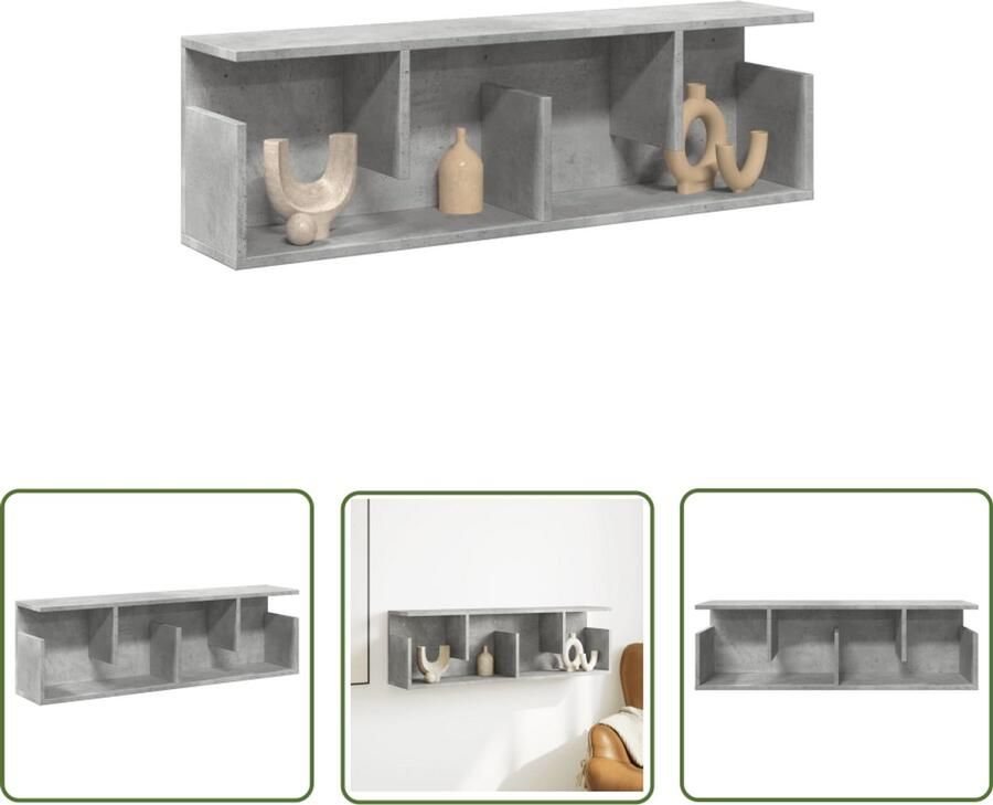 The Living Store Wandkast 100x20x30 cm bewerkt hout betongrijs Wandkast Houten Kast Betonnen Grijze Kast Opbergkast Minimalistische Kast