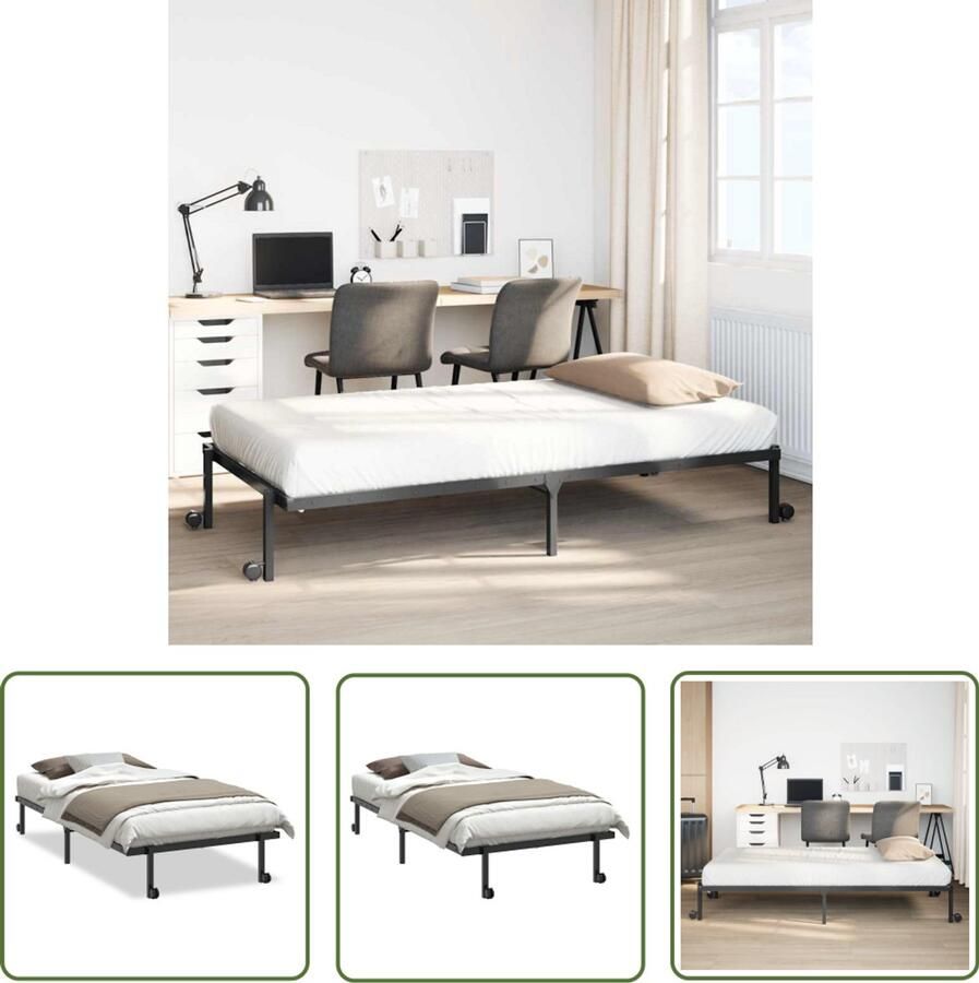 VidaXL Opvouwbaar Bed Bedframe zonder matras opvouwbaar 100x200 cm staal zwart Staal Bedframe Zwarte Bedframe Klein Bedframe