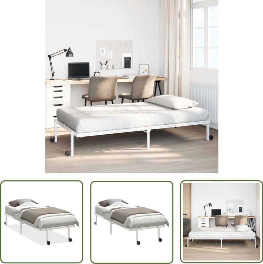 VidaXL Opvouwbaar Bed Bedframe zonder matras opvouwbaar 80x200 cm staal wit Tweepersoons Bed Staal Bedframe Wit Bedframe