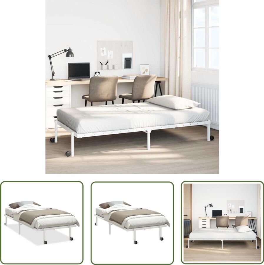 VidaXL Opvouwbaar Bed Bedframe zonder matras opvouwbaar 90x200 cm staal wit Staal Bedframe Wit Bedframe Compact Bed