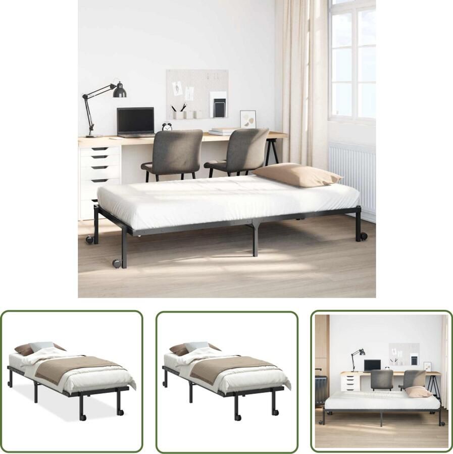 VidaXL Opvouwbaar Bed Frame Bedframe zonder matras opvouwbaar 80x200 cm staal zwart Staal Bedframe Tweepersoons Bed Boxspring Bed