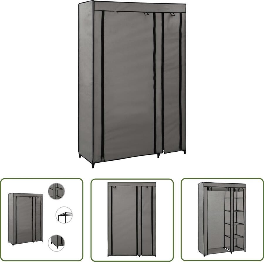 The Living Store Opvouwbare Klerenkast Grijs 110x45x175cm Ruimtebesparend Kledingkast Opvouwbare Kast Opbergkast Kledingopslag Ruime Kast - Foto 2