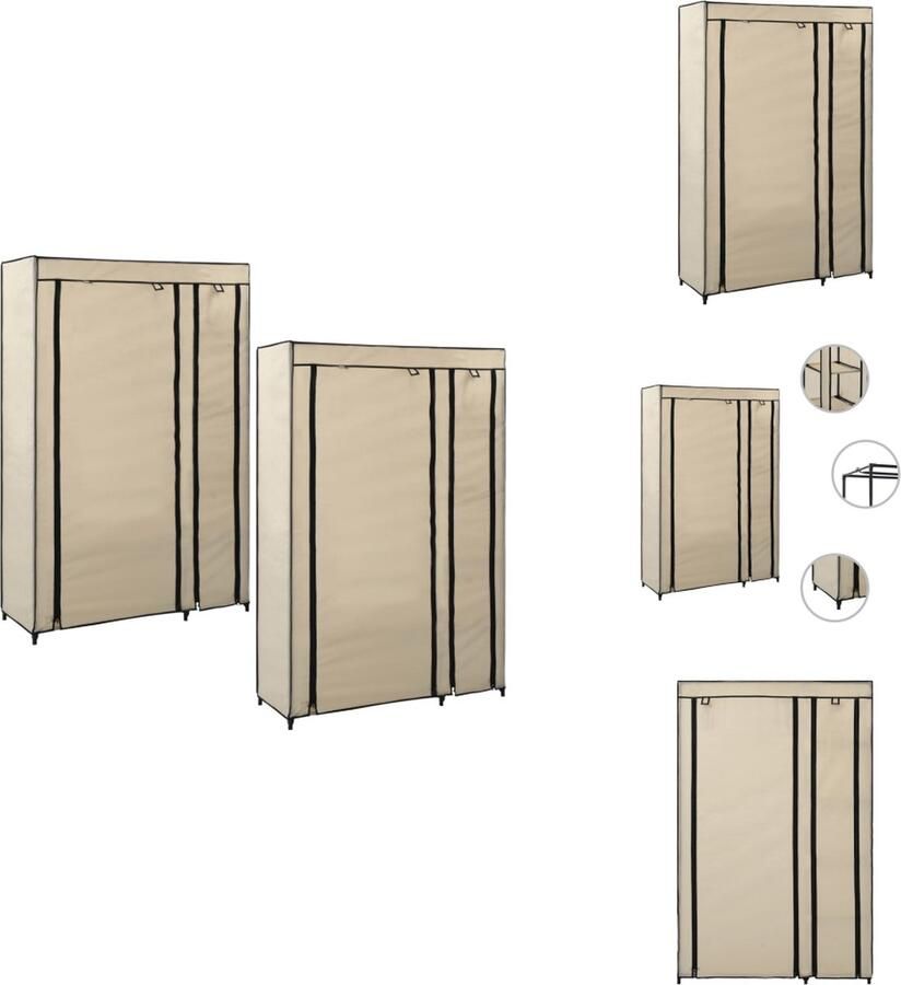 VidaXL Opvouwbare Kast Opvouwbare Kasten Opvouwbare Kledingkast Opvouwbare Kledingkasten opvouwbaar 2 st 110x45x175 cm stof crème