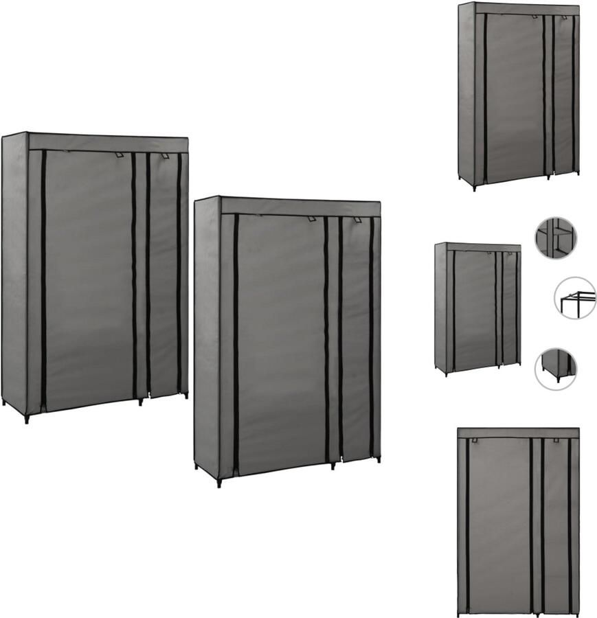 VidaXL Opvouwbare Kast Opvouwbare Kasten Opvouwbare Kledingkast Opvouwbare Kledingkasten opvouwbaar 2 st 110x45x175 cm stof grijs