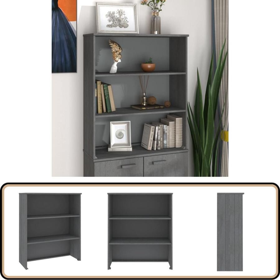 VidaXL Opzetkast HAMAR Donkergrijs 85x35x100 cm Houten Opzetkast Opbergkast Bovenkast Woonkamerdecoratie Vintage Design
