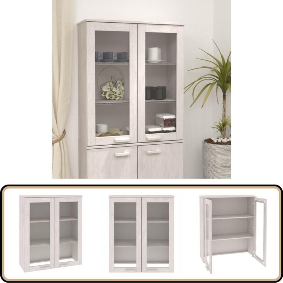 The Living Store Opzetkast HAMAR 85x35x100 cm massief grenenhout wit Opzetkast Bovenkast Houtkaste Grenoble Hout Vintage Kast