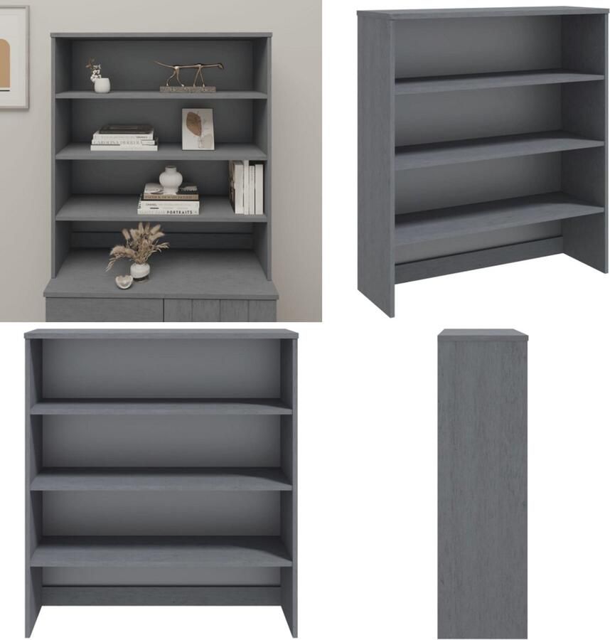 VidaXL Opzetkast HAMAR 90x30x100 cm massief grenenhout donkergrijs Opzetkast Opzetkasten Massief Houten Opzetkast Houten Opzetkast Voor Dressoir