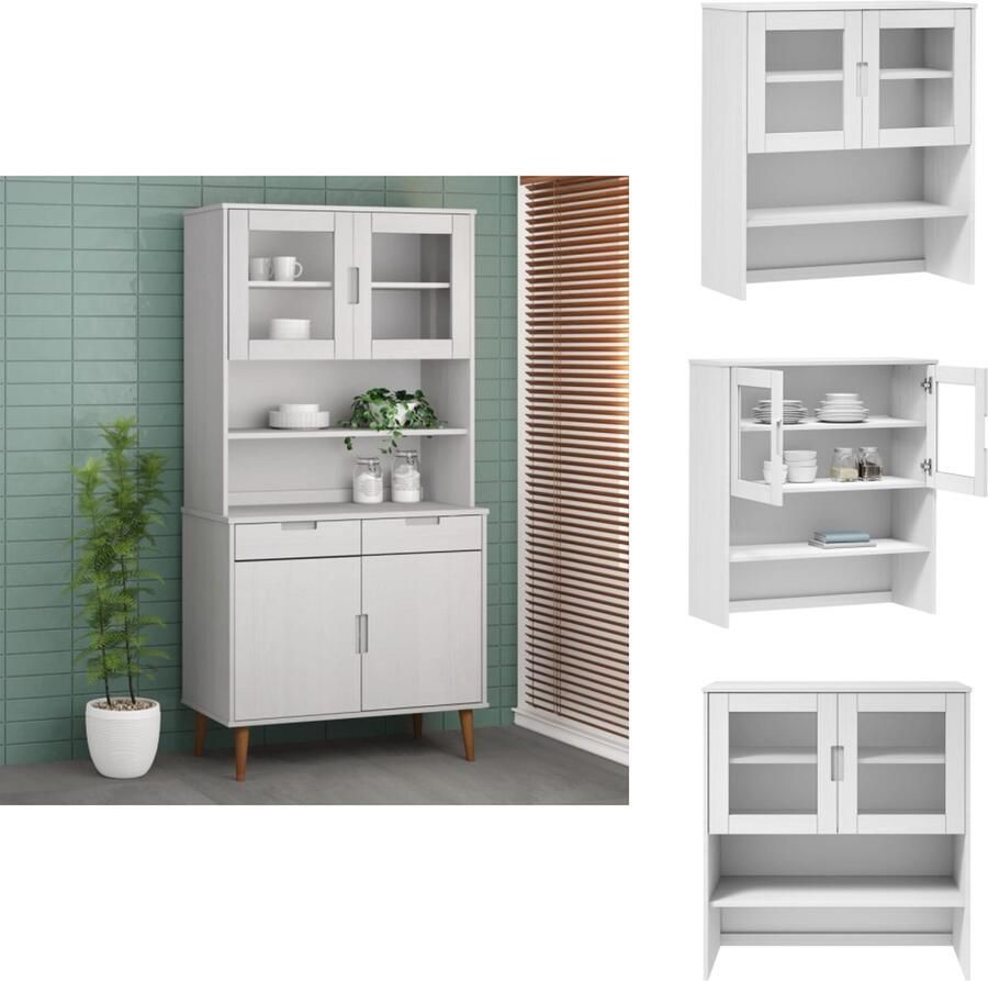 VidaXL Opzetkast Opzetkasten Massief Houten Opzetkast Houten Opzetkast Voor Dressoir Opzetkast MOLDE 90x35x100 cm massief grenenhout wit