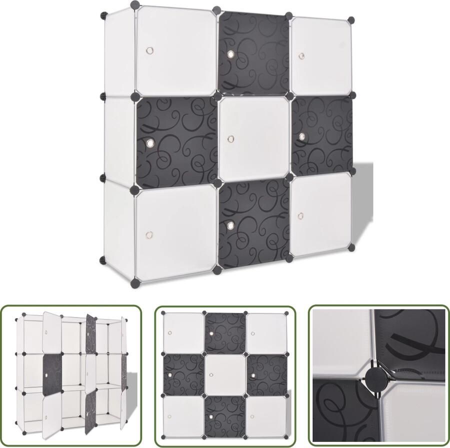 The Living Store Opbergmeubel Organizer 110 x 37 x 110 cm Zwart en Wit PP en Verchroomd staaldraad Opbergmeubel Organiser Kastje Opbergen Meubilair - Foto 2