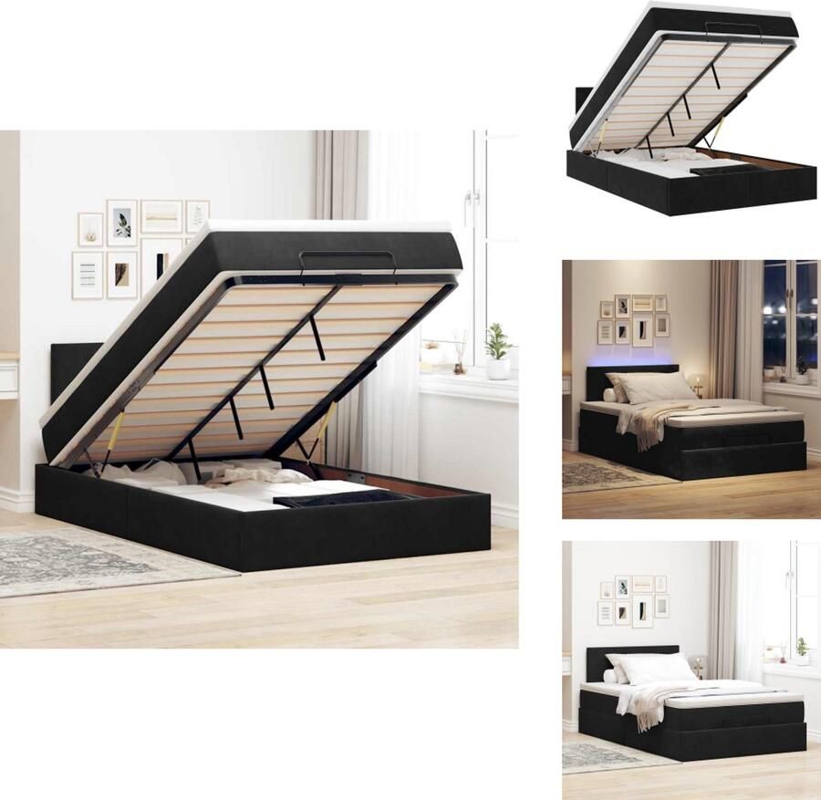 VidaXL Ottomaanse Bed Ottomaanse Bedden Bedframe Met Opbergruimte Bed poef met matras en LED's 120x190 cm fluweel zwart