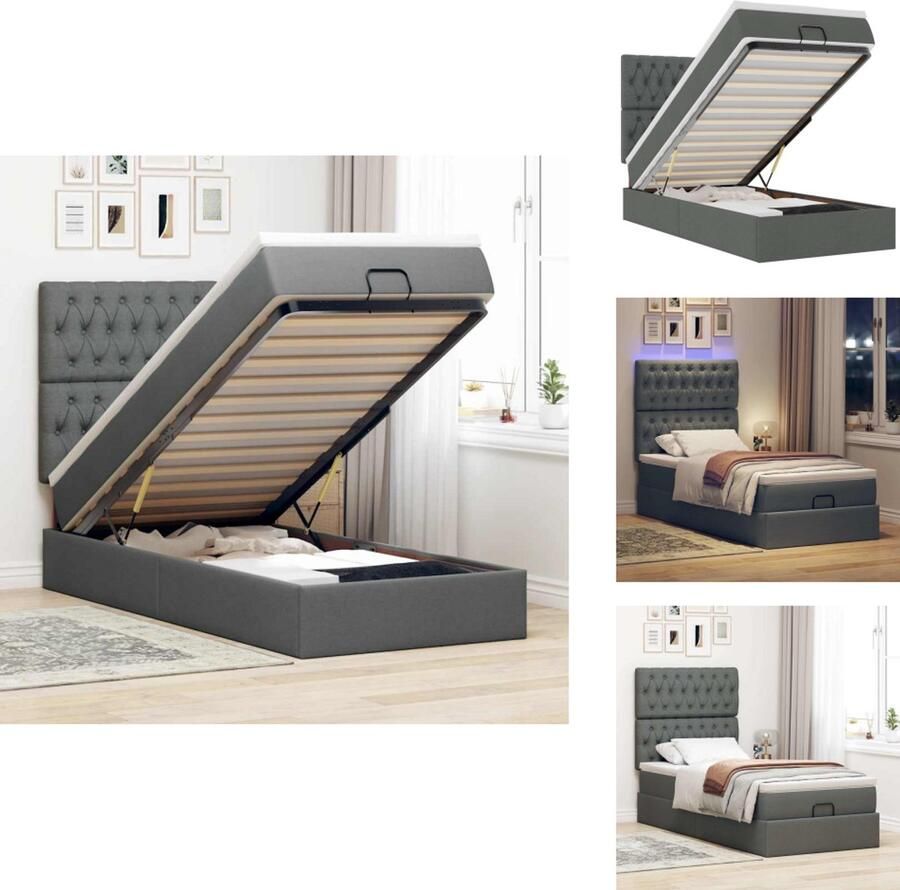 VidaXL Ottomaanse Bed Ottomaanse Bedden Bedframe Met Opbergruimte Bed poef met matras en LED's stof 80x200 cm donkergrijs
