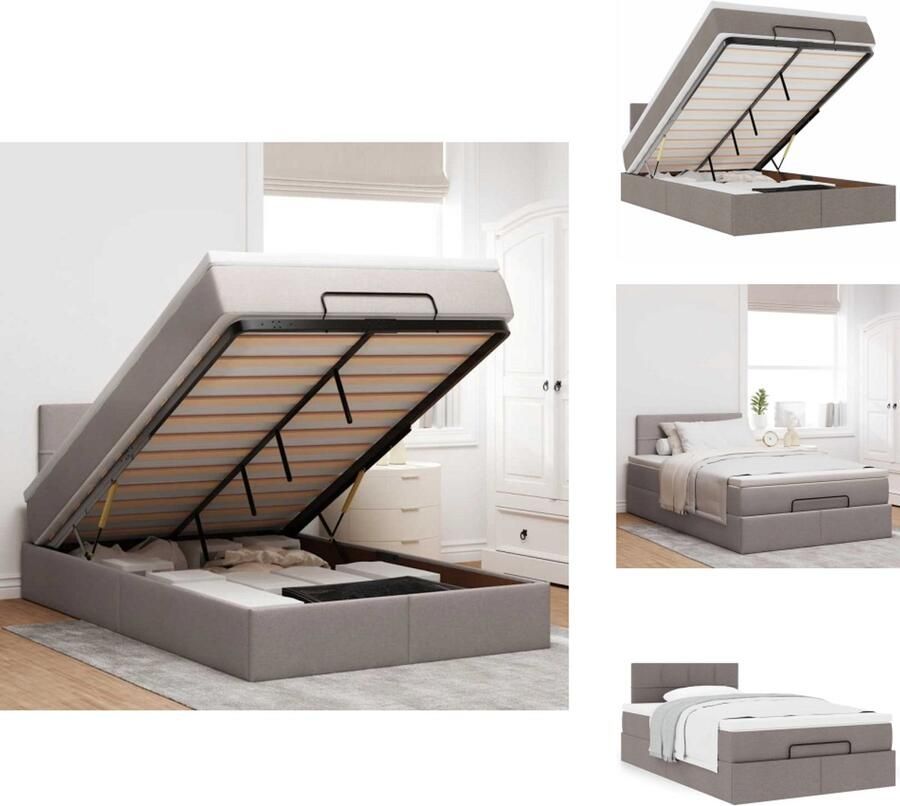 VidaXL Ottomaanse Bed Ottomaanse Bedden Bedframe Met Opbergruimte Ottoman bed met matras 120x190 cm stof taupe