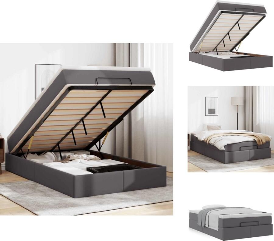 VidaXL Ottomaanse Bed Ottomaanse Bedden Bedframe Met Opbergruimte Ottoman bed met matras 120x190 cm kunstleer grijs