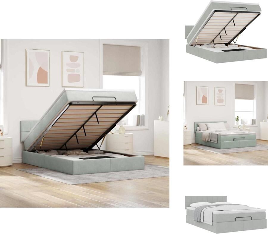 VidaXL Ottomaanse Bed Ottomaanse Bedden Bedframe Met Opbergruimte Ottoman bed met matras 140x200cm fluweel lichtgrijs