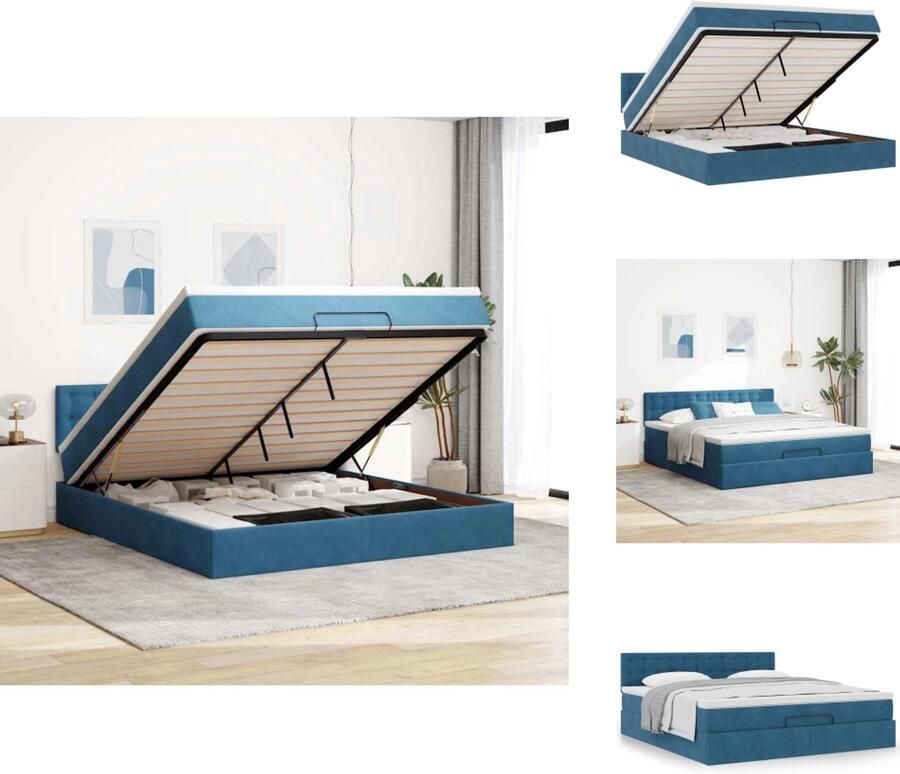 VidaXL Ottomaanse Bed Ottomaanse Bedden Bedframe Met Opbergruimte Ottoman bed met matras 180x200 cm fluweel donkerblauw