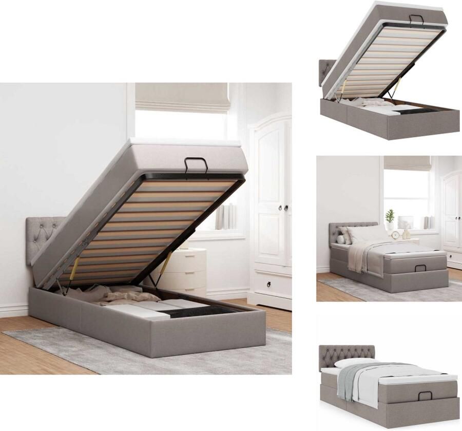 VidaXL Ottomaanse Bed Ottomaanse Bedden Bedframe Met Opbergruimte Ottoman bed met matras 90x190cm stof taupe