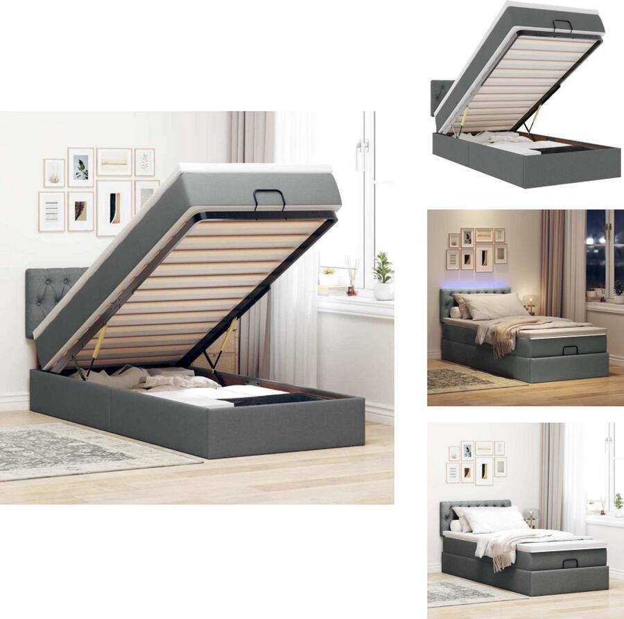 VidaXL Ottomaanse Bed Ottomaanse Bedden Bedframe Met Opbergruimte Ottoman bed met matras en LED's 100x200cm stof donkergrijs