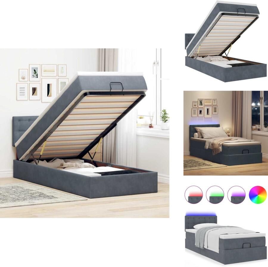 VidaXL Ottomaanse Bed Ottomaanse Bedden Bedframe Met Opbergruimte Ottoman bed met matras en LED's 80x200cm fluweel donkergrijs