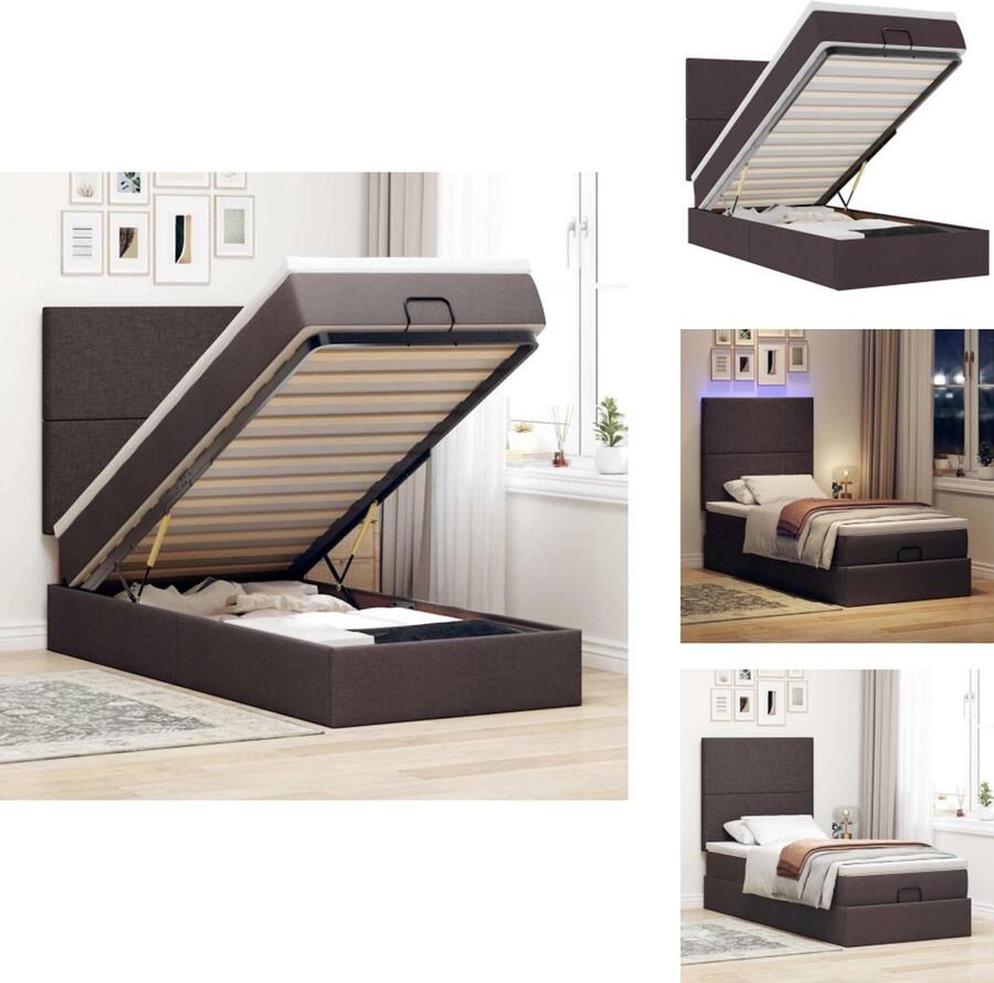 VidaXL Ottomaanse Bed Ottomaanse Bedden Bedframe Met Opbergruimte Ottoman bed met matras en LED's 100x200cm stof donkerbruin