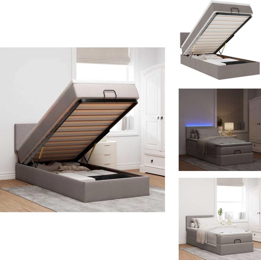 VidaXL Ottomaanse Bed Ottomaanse Bedden Bedframe Met Opbergruimte Ottoman bed met matras en LED's 80x200cm stof taupe