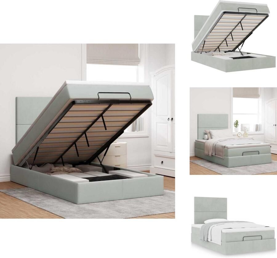 VidaXL Ottomaanse Bed Ottomaanse Bedden Bedframe Met Opbergruimte Ottoman bed met matrassen 120x190cm fluweel lichtgrijs