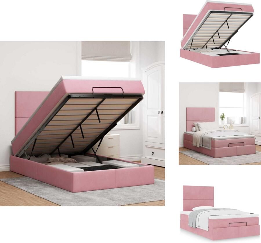 VidaXL Ottomaanse Bed Ottomaanse Bedden Bedframe Met Opbergruimte Ottoman bed met matrassen 120x200cm fluweel roze