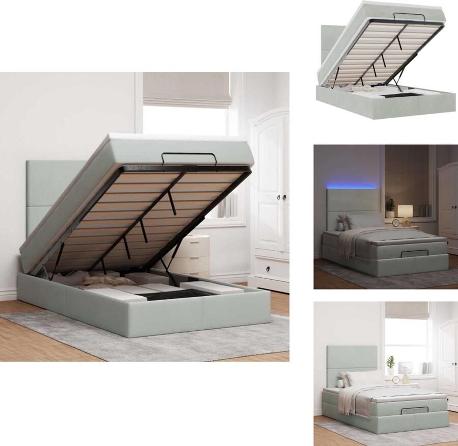 VidaXL Ottomaanse Bed Ottomaanse Bedden Bedframe Met Opbergruimte Ottoman bed met matrassen en LED's 120x190cm fluweel lichtgrijs