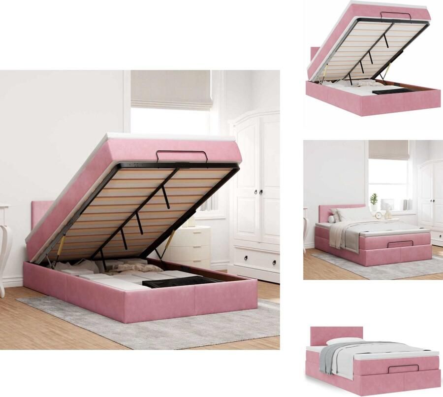VidaXL Ottomaanse Bedframe Ottomaanse Bedframes Ottomaanse Bed Ottomaanse Bedden Bed poef met matras 120x190 cm fluweel roze