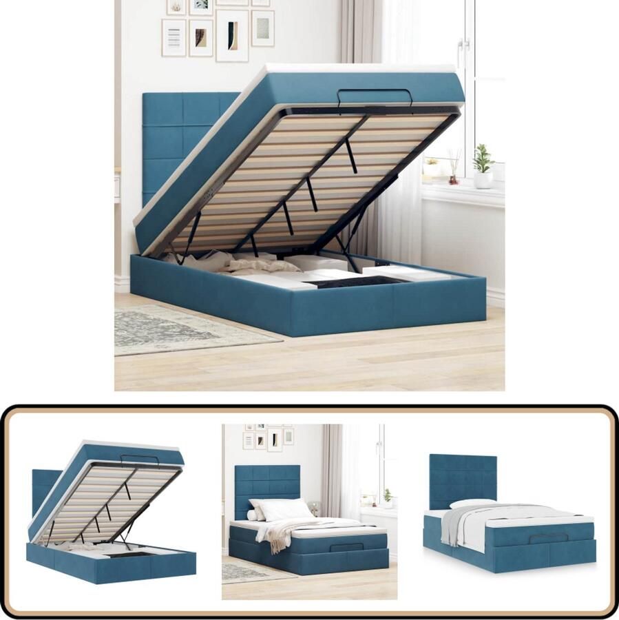VidaXL Ottoman bed 120x200 cm Fluweel Donkerblauw Ottoman Bed Boxspring Bed Tweepersoonsbed Donkere Kleuren Velours Bed