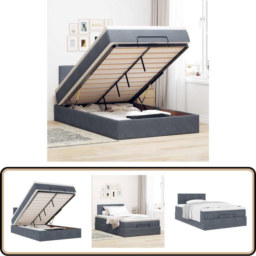 VidaXL Ottoman bed 120x200 cm Fluweel Donkergrijs Ottoman Bed Boxspring Bed Tweepersoonsbed Slaapcomfort Luxe Bed
