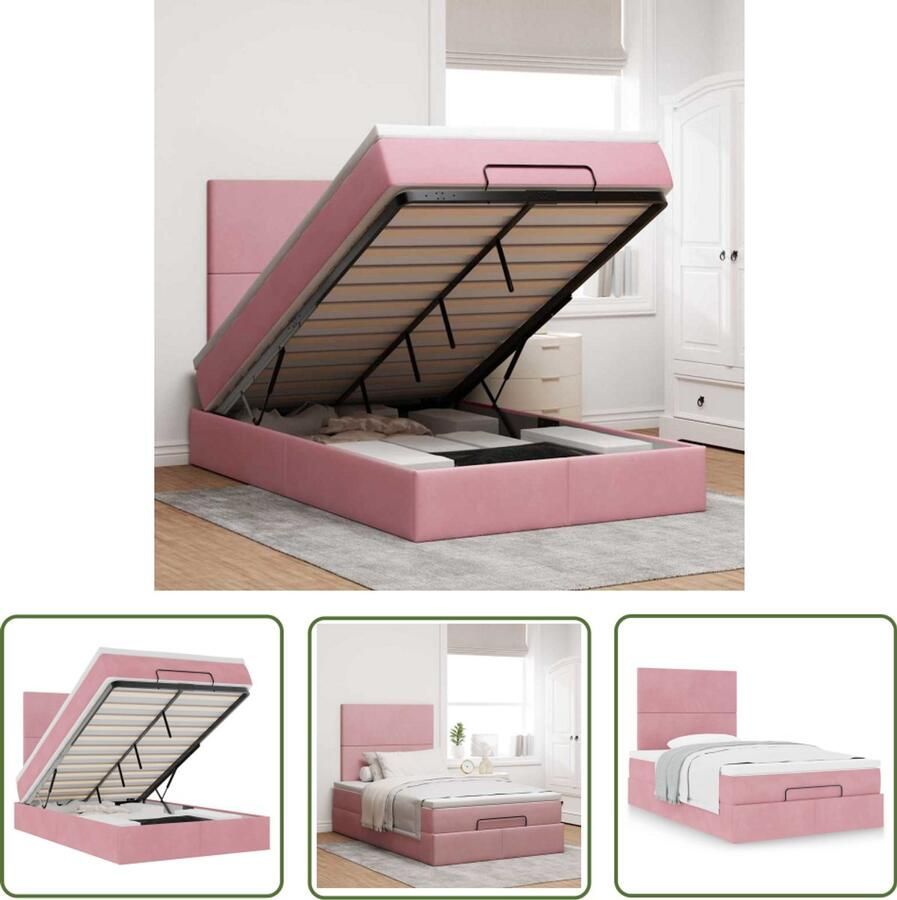 The Living Store Ottoman bed met matrassen 120x200cm fluweel roze Ottoman Bed Boxspring Bed Tweepersoonsbed Roos Kleurtone Bed Velvet Bed