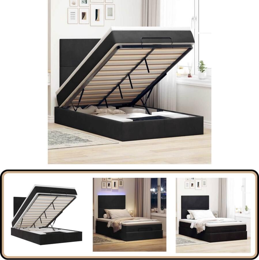 VidaXL Ottoman Bed 120x200 cm met LED en Matras Ottoman Bed Boxspringbed Tweepersoonsbed Hoofdbord Led Verlichting