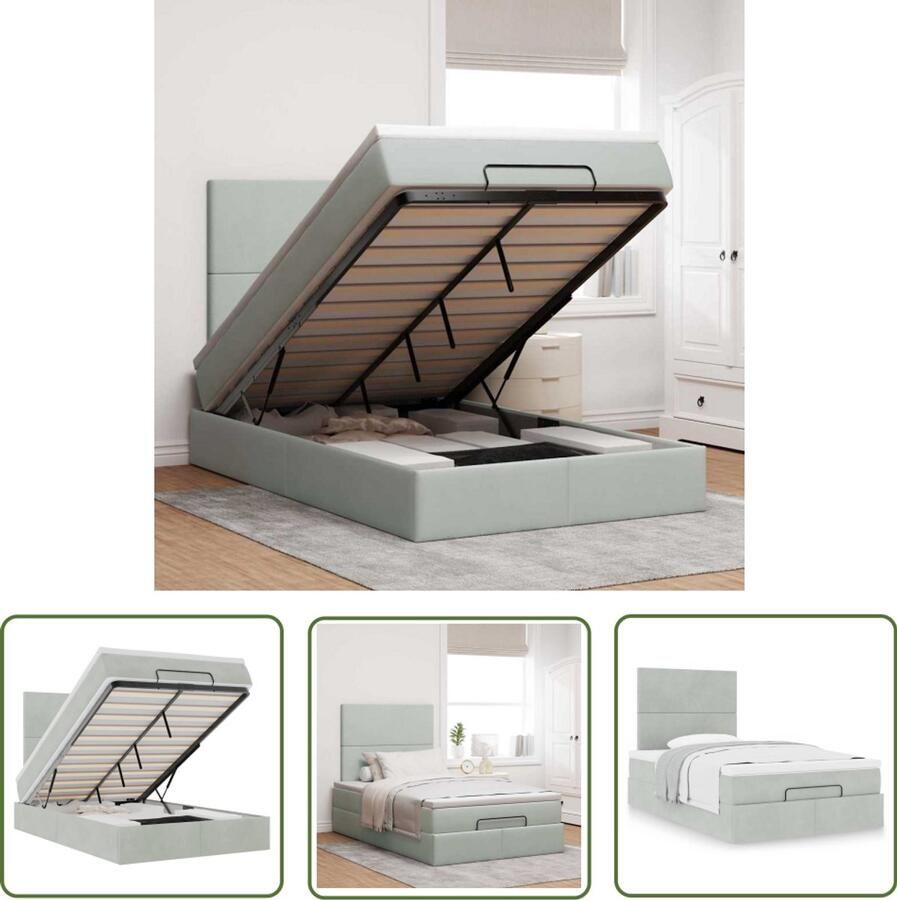 The Living Store Ottoman bed met matrassen 120x190cm fluweel lichtgrijs Ottoman Bed Boxspring Bed Tweepersoonsbed Slaapcomfort Luxe Bed