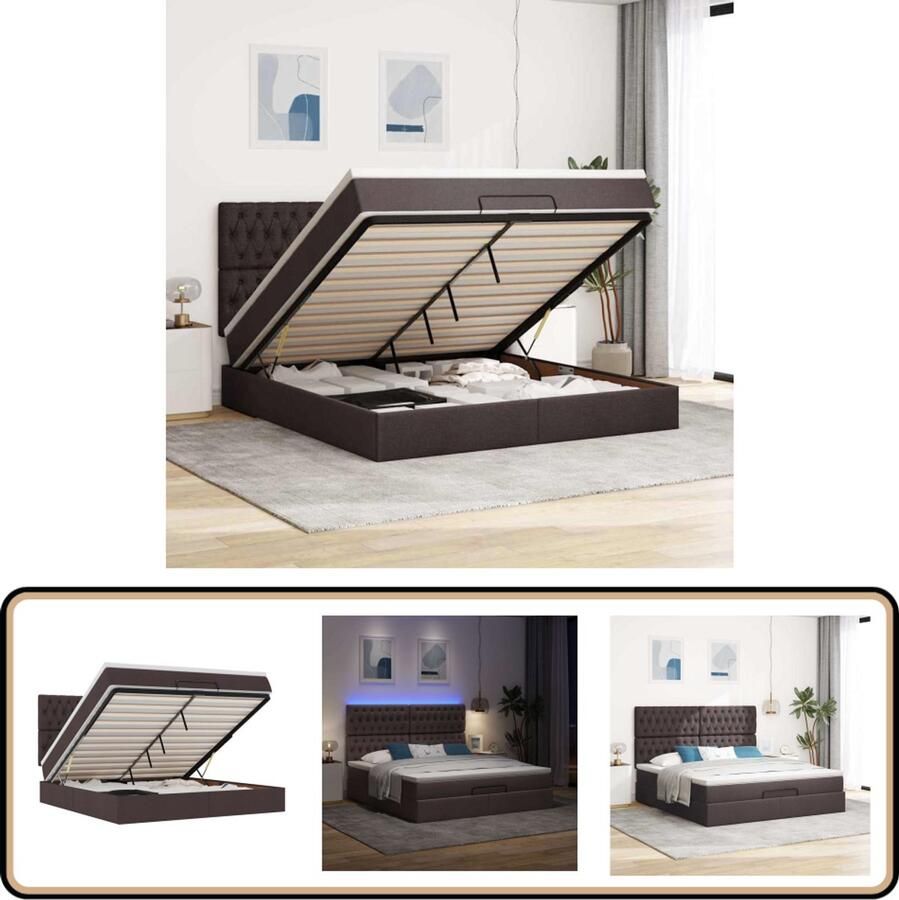 VidaXL Ottoman bed 160x200 cm met LED en matras Bed Frame Boxspring Ottoman Bed Tweepersoonsbed Led Verlichting