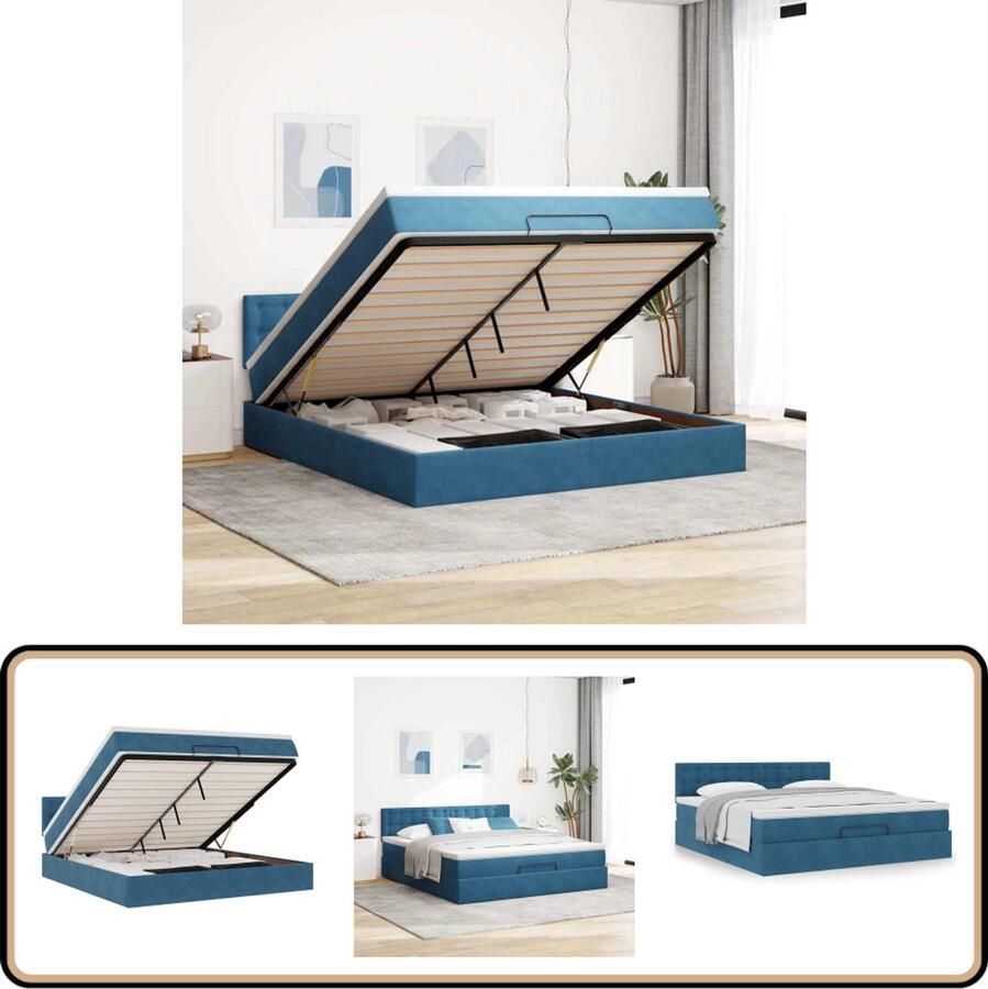 VidaXL Ottoman bed 180x200 cm Fluweel donkerblauw Vida XL Ottomanbed Boxspringbed Tweepersoonsbed Slaapkamer Meubels Donkere Kleuren