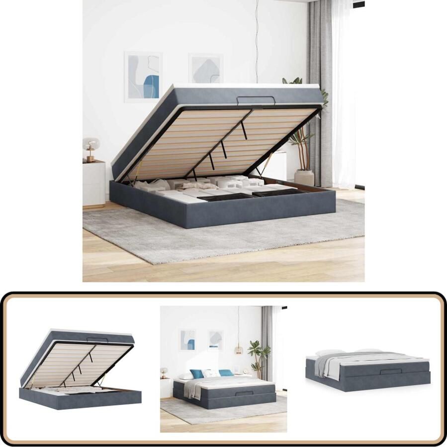 VidaXL Ottoman Bed 180x200 cm Fluweel Donkergrijs Ottoman Bed Boxspring Bed Tweepersoons Bed Slaapcomfort Hoofdbord