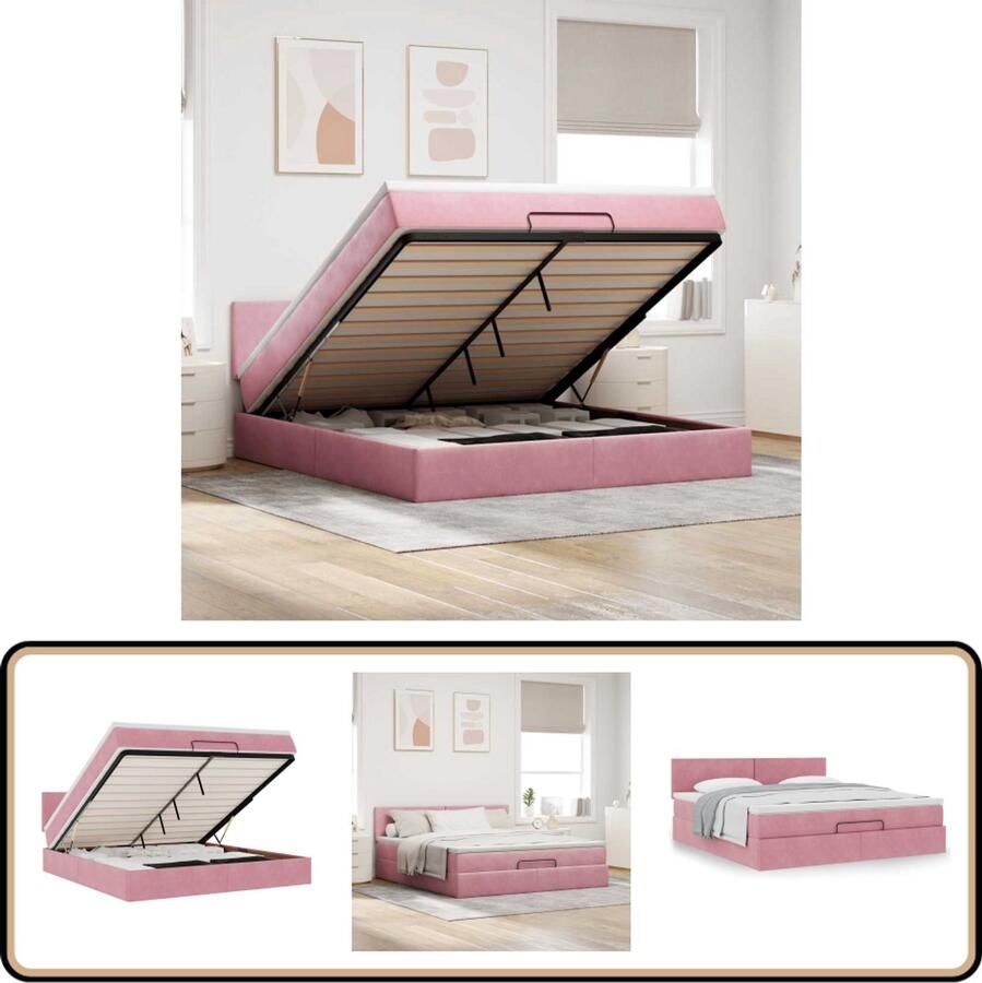 VidaXL Ottoman bed 180x200 cm Fluweel Roze Ottomanbed Boxspringbed Tweepersoonsbed Fluweel Bed Roze Bed