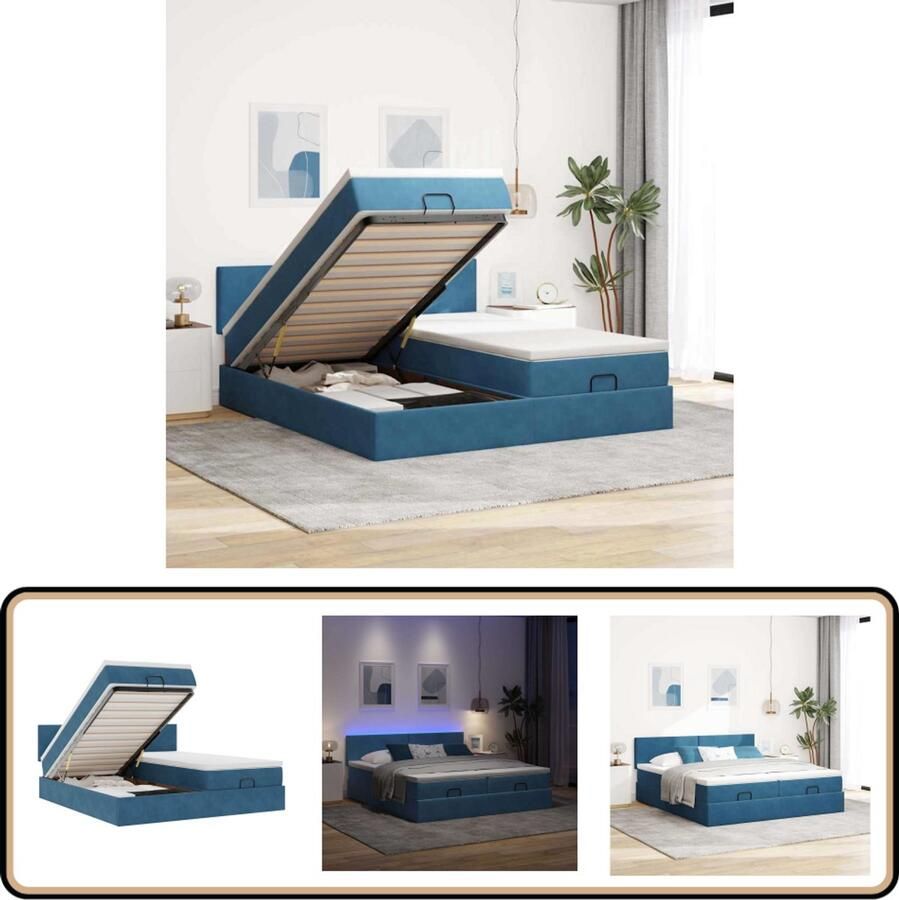 VidaXL Ottoman bed 180x200cm Fluweel LED Inclusief matrassen Ottoman Bed Boxspring Bed Velvet Bed Led Lamp Slaapcomfort