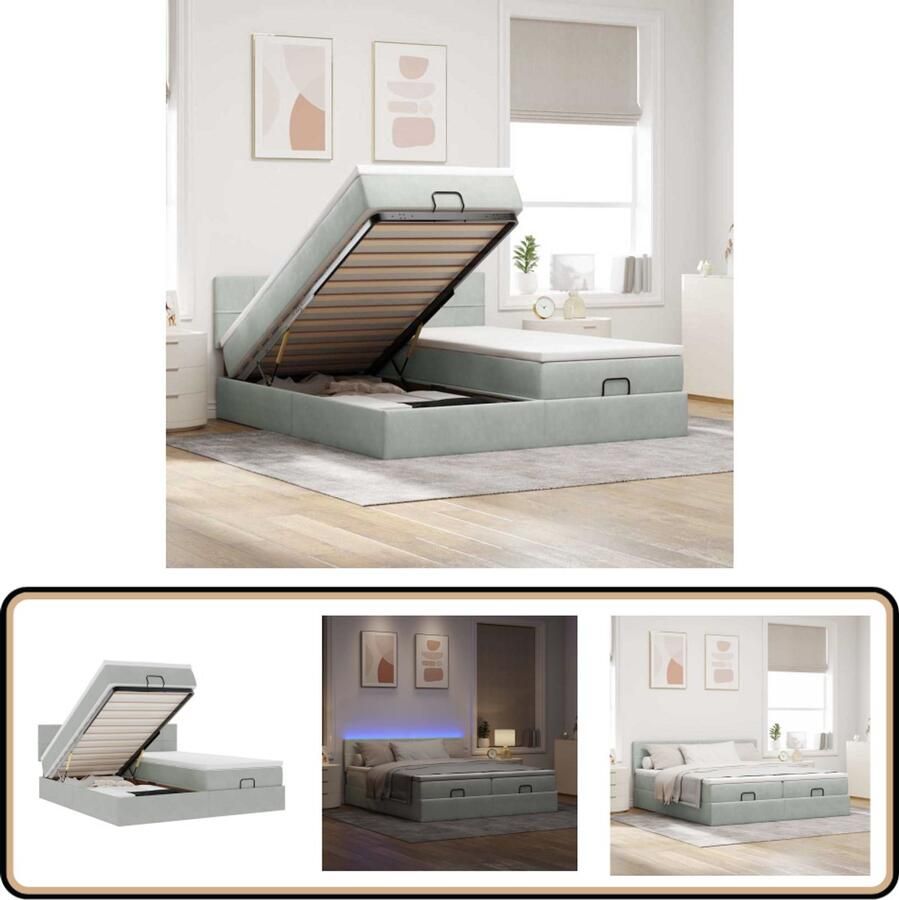 VidaXL Ottoman bed 180x200cm LED Fluweel Lichtgrijs Ottoman Bed Boxspring Bed Velvet Bed Led Bed Stapelbaar Bed