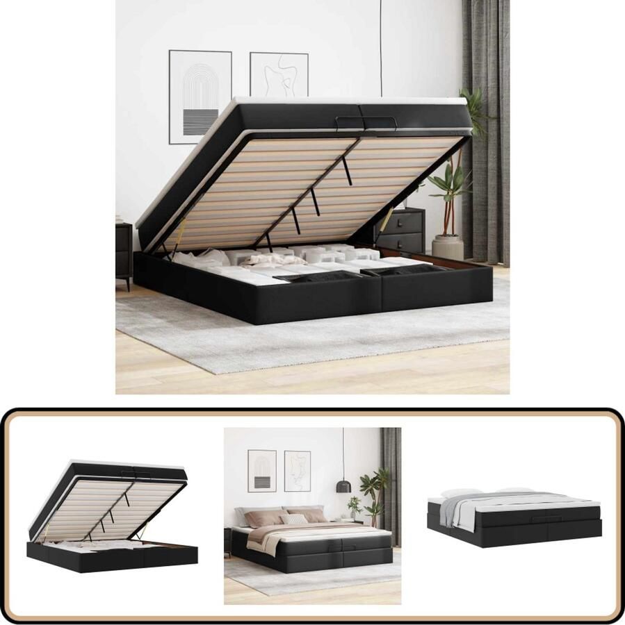 VidaXL Ottoman Bed 200x200cm Kunstleer Zwart Stijlvol Bed Comfortabel Bed Ottoman Bed Tweepersoonsbed Boxspring Bed