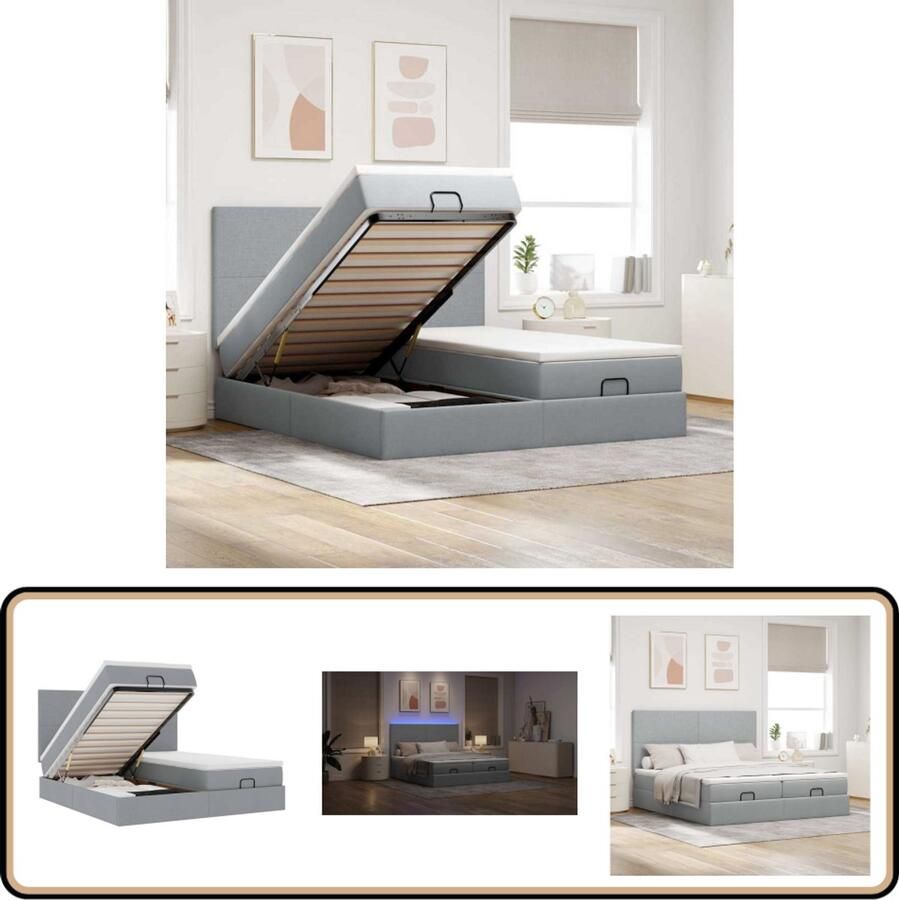 VidaXL Ottoman Bed 200x200cm met LED en Matras Ottoman Bed Boxspringbed Tweepersoonsbed Stapelbed Led Verlichting
