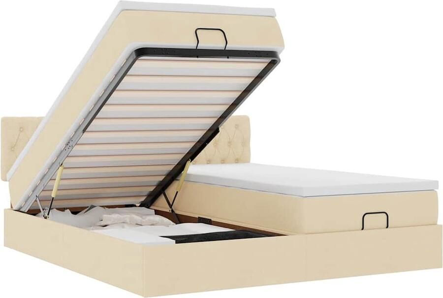 VidaXL Ottoman Bed 200x200cm met LED en Matras Ottoman Bed Tweepersoonsbed Boxspring Creme Kleurig Led Verlichting