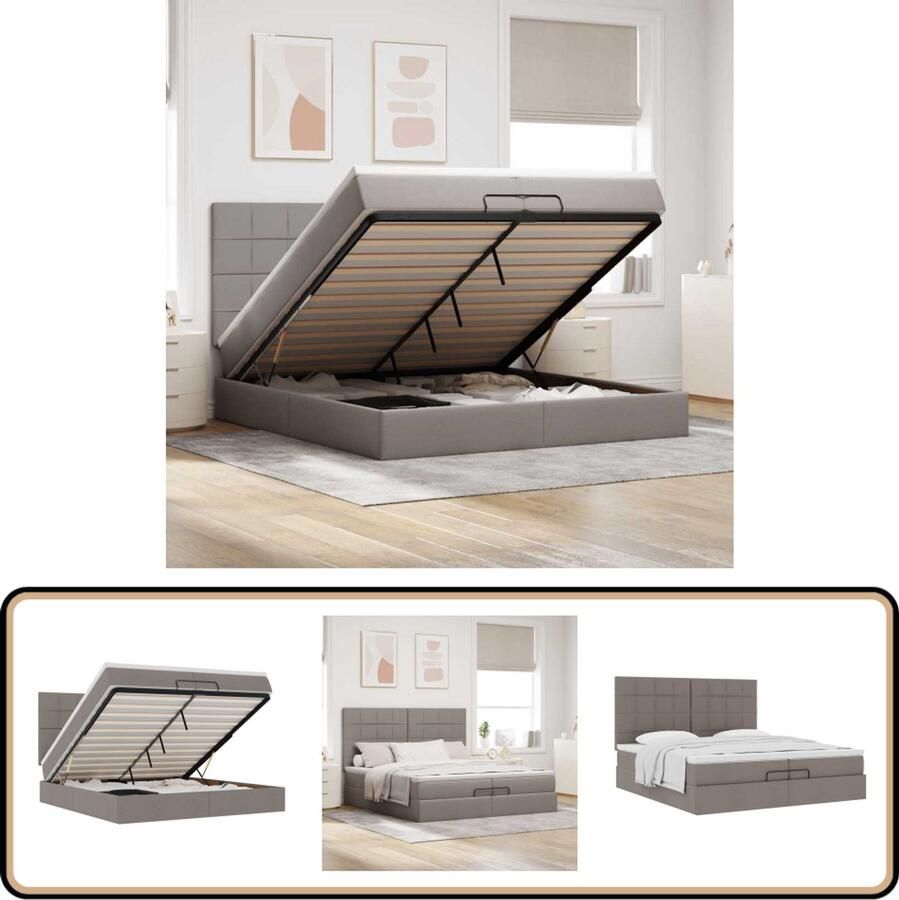 VidaXL Ottoman bed 200x200cm Taupe Inclusief matrassen Ottoman Bed Boxspring Bed Tweepersoons Bed Stapelbaar Bed Met Opbergruimte
