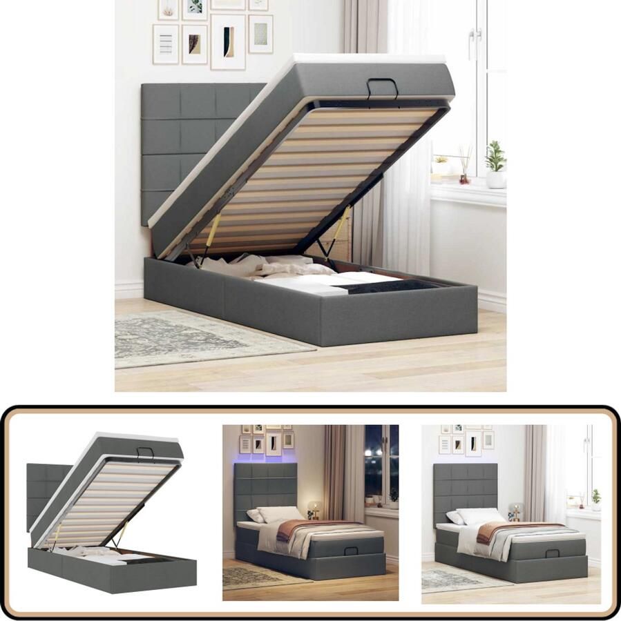 VidaXL Ottoman bed 90x200 cm donkergrijs stof Slaapcomfort Ottoman Bed Boxspring Bed Tweepersoons Bed Stapelbaar Bed