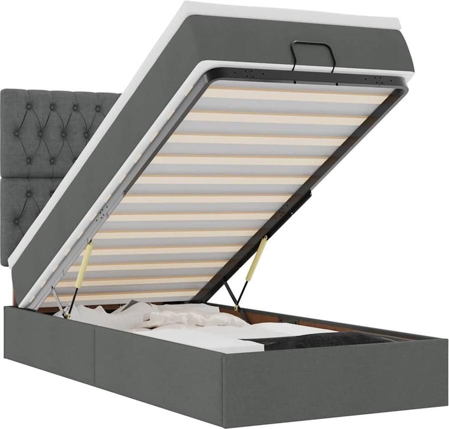 VidaXL Ottoman Bed 90x200cm met Matras Donkergrijs Ottoman Bed Boxspringbed Tweepersoonsbed Donkere Kleuren Modern Design Slaapcomfort Opbergruimte Eenvoudig Te Monteren Stof Bed Frame Metalen Bed Frame Houten Bed Frame - Foto 2
