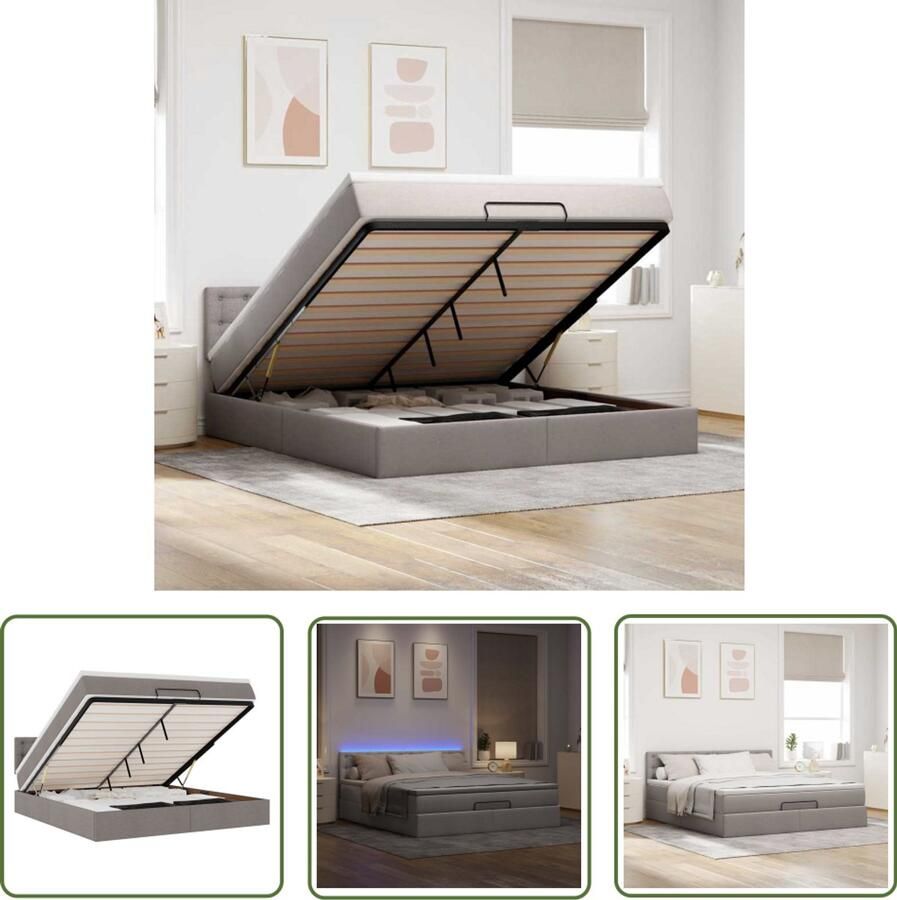 VidaXL Bed poef met matras en LED's 180x200 cm stof taupe Bedpoef Ottoman Bed Boxspring Tweepersoonsbed Led Lamp