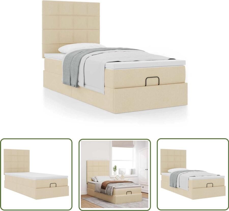VidaXL Ottoman Bed Frame Bed met matras 100x200 cm stof crèmekleurig Slaapcomfort Boxspring Kruipruimte