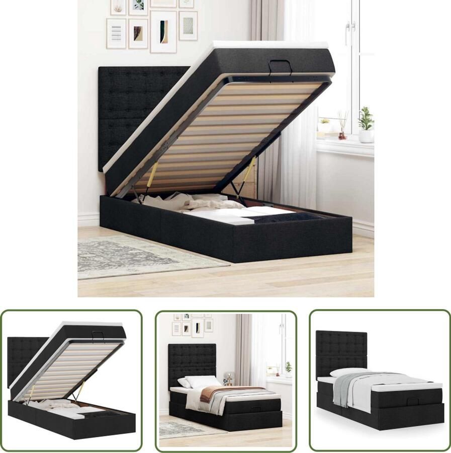 VidaXL Ottoman Bed Frame Bed met matras 90x200 cm stof zwart Boxspring Slaapcomfort Opbergruimte